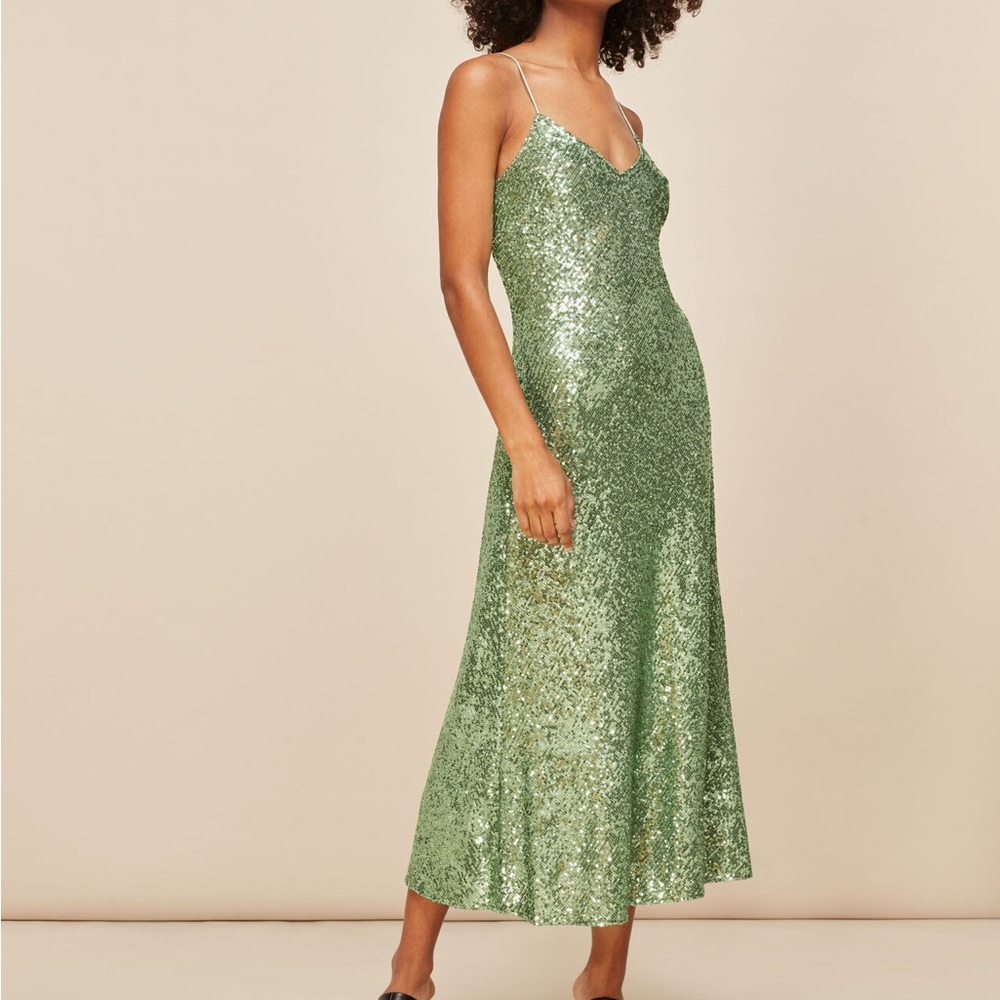 Whistles Dagma Green slip sequin dress